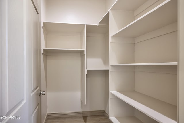 walk in closet with wood finished floors