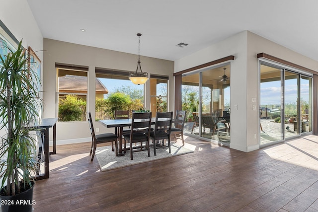 dining area with dark hardwood / wood-style flooring