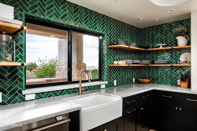 kitchen with decorative backsplash and sink