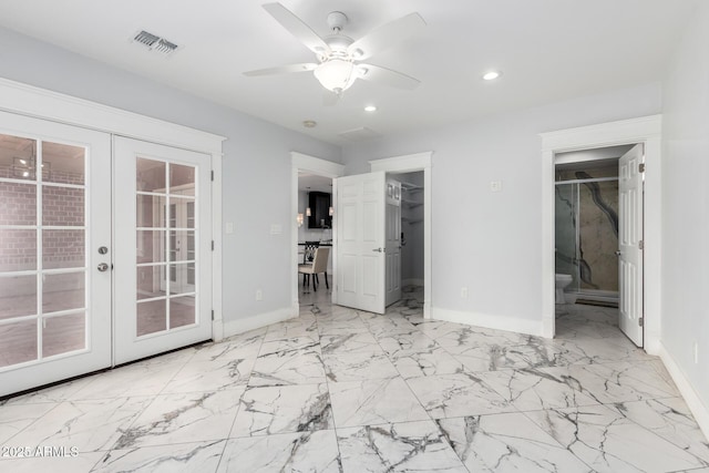 3316 E Fillmore St, Phoenix, AZ 85008 - unfurnished bedroom featuring french doors, recessed lighting, access to outside, marble finish flooring, and ensuite bath
