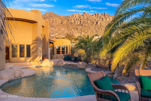 view of pool featuring fence, a patio area, and a fenced in pool