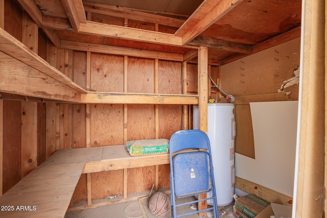 storage area featuring water heater