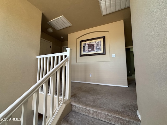 staircase with carpet floors