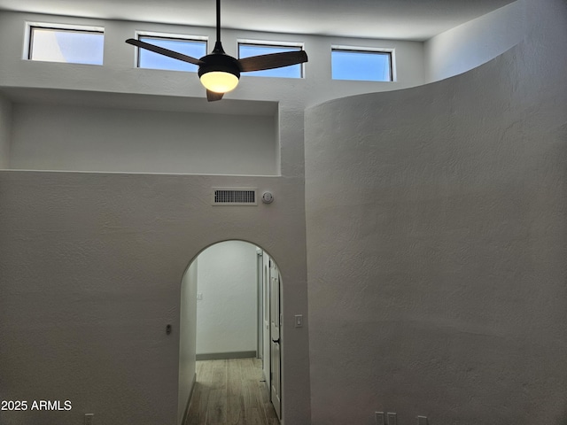 hall featuring wood-type flooring and a healthy amount of sunlight