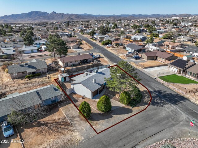 bird's eye view featuring a residential view and a mountain view