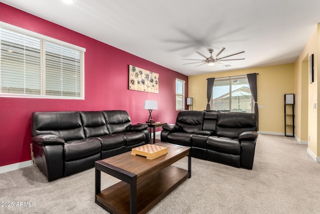 23407 W Winslow Ave, Buckeye, AZ 85326 - living area with a ceiling fan, light carpet, and baseboards