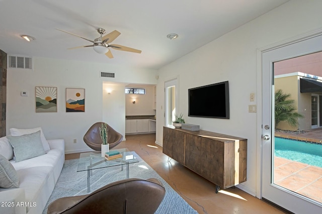 living room with ceiling fan