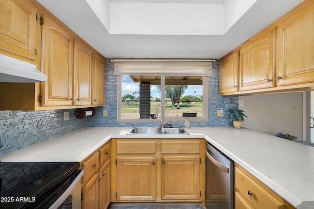 811 S 79th Way, Mesa, AZ 85208 - kitchen featuring dishwasher, a sink, tasteful backsplash, and range with electric cooktop