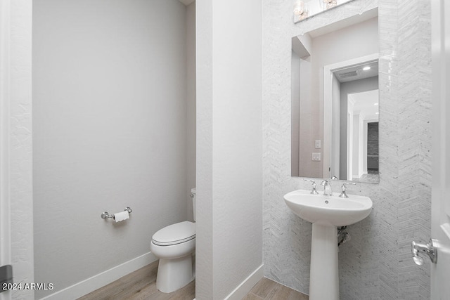 bathroom with wood-type flooring, sink, and toilet