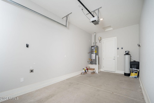 garage with a garage door opener and gas water heater