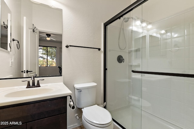 3326 N 31st St, Mesa, AZ 85213 - bathroom with a stall shower, vanity, and ceiling fan