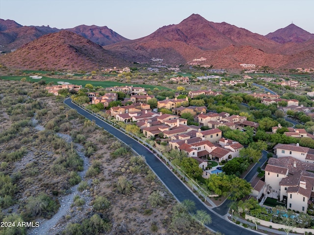 drone / aerial view featuring a mountain view