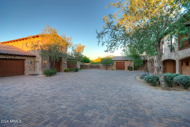 exterior space with a garage