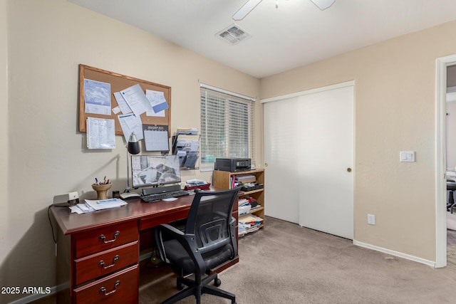 view of carpeted home office