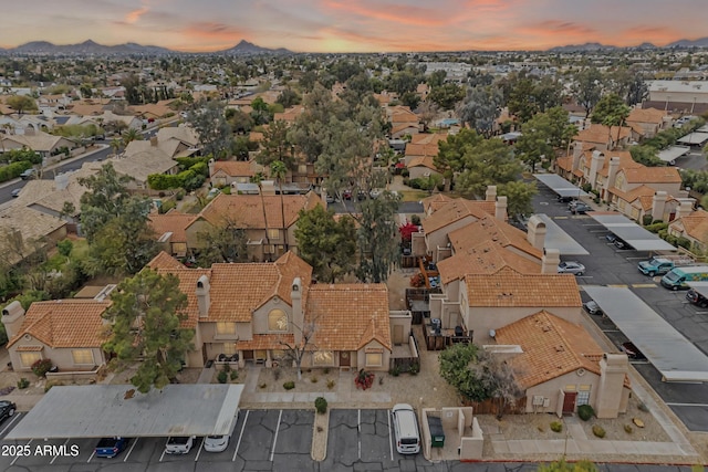 bird's eye view featuring a residential view and a mountain view