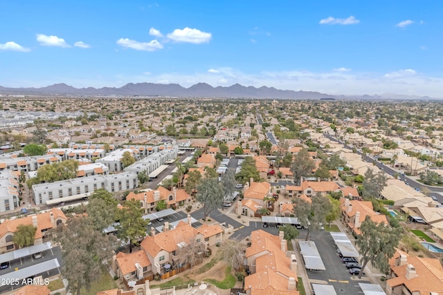 bird's eye view featuring a residential view and a mountain view