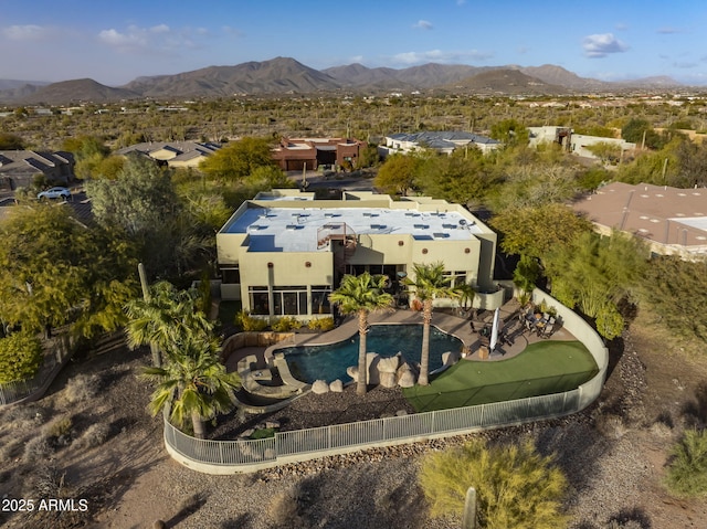 drone / aerial view featuring a mountain view