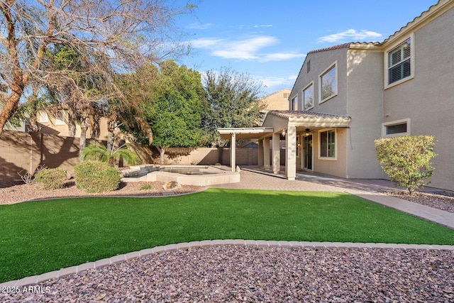 view of yard featuring a patio area and a fenced backyard