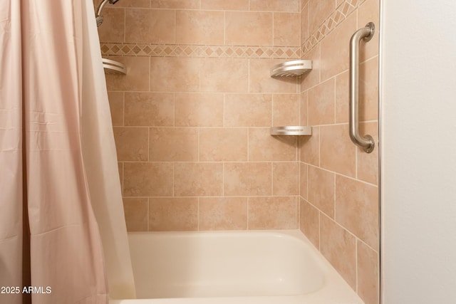 full bath featuring shower / bathtub combination with curtain