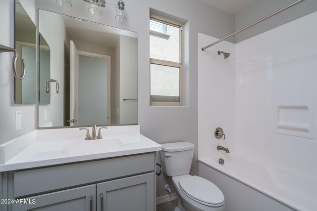 full bathroom with vanity, toilet, and shower / bathtub combination