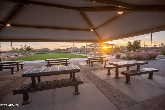 view of home's community featuring a gazebo, a yard, and a patio area