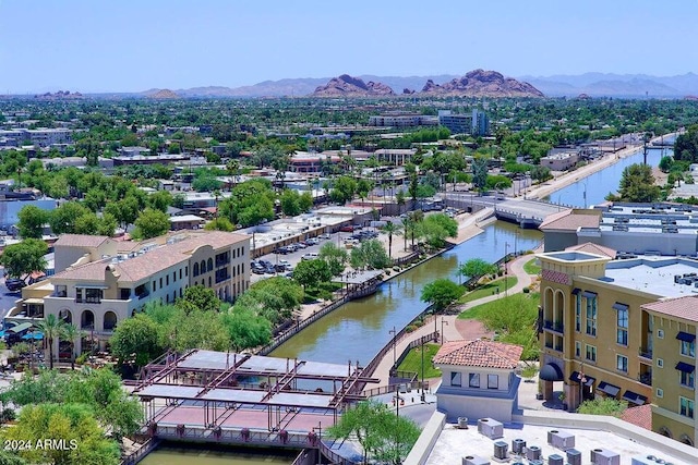 aerial view with a water and mountain view