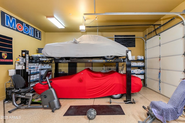 garage with a garage door opener