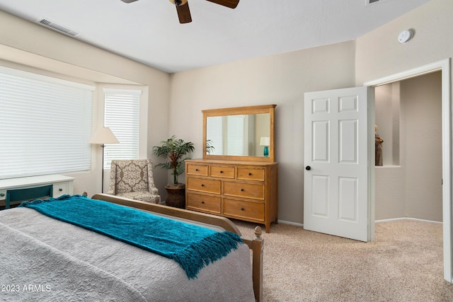 bedroom featuring carpet flooring and ceiling fan