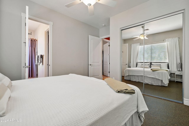 bedroom featuring a closet and ceiling fan