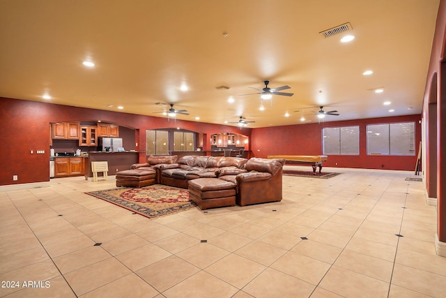 tiled living room featuring pool table