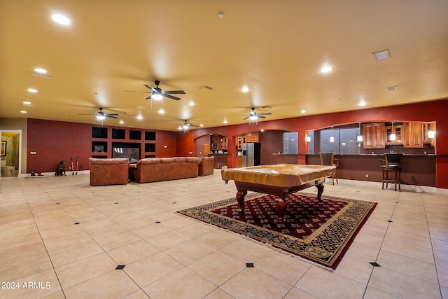 playroom featuring light tile patterned floors and pool table