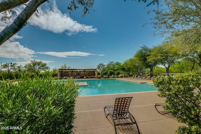 pool with a patio area