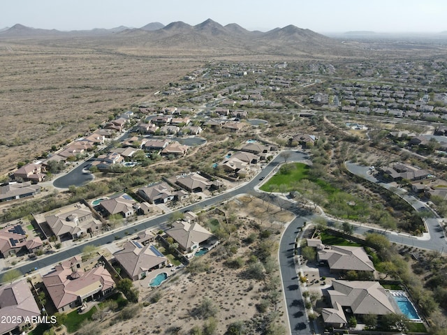 aerial view featuring a residential view and a mountain view