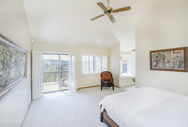 125 Partridge Ln, Prescott, AZ 86303 - bedroom featuring access to outside, carpet flooring, baseboards, and vaulted ceiling