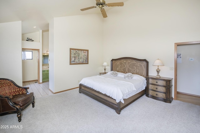 125 Partridge Ln, Prescott, AZ 86303 - carpeted bedroom featuring baseboards, a ceiling fan, and connected bathroom