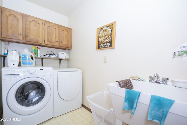 125 Partridge Ln, Prescott, AZ 86303 - laundry room with a sink, washing machine and clothes dryer, baseboards, and cabinet space