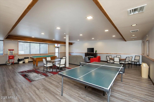 125 Partridge Ln, Prescott, AZ 86303 - recreation room featuring wood finished floors, billiards, visible vents, and recessed lighting