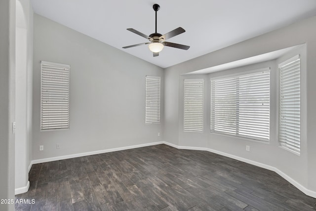 1821 S Navajo Way, Chandler, AZ 85286 - unfurnished room with a ceiling fan, vaulted ceiling, and dark wood finished floors
