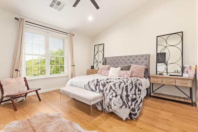 4419 N 24th Way, Phoenix, AZ 85016 - bedroom with vaulted ceiling, wood finished floors, baseboards, ceiling fan, and recessed lighting