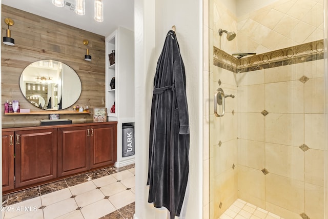 4419 N 24th Way, Phoenix, AZ 85016 - full bathroom featuring a stall shower, vanity, and wood walls