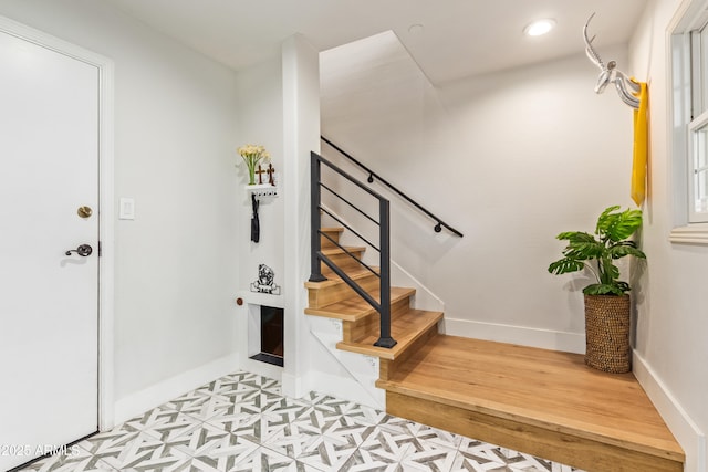 4419 N 24th Way, Phoenix, AZ 85016 - foyer entrance featuring light flooring, stairway, baseboards, and recessed lighting