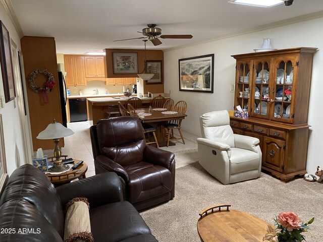6637 E Culver St, Scottsdale, AZ 85257 - living area with a ceiling fan and ornamental molding