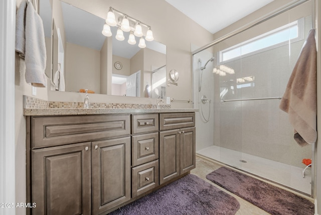 bathroom with vanity and an enclosed shower