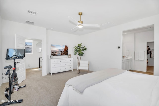 3592 W Cobalt Ct, San Tan Valley, AZ 85144 - bedroom featuring ensuite bath, carpet floors, ceiling fan, and baseboards