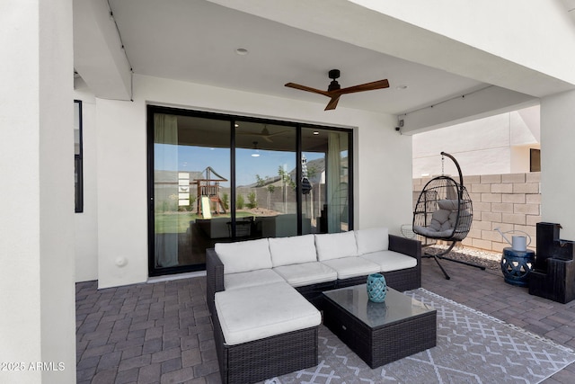 3592 W Cobalt Ct, San Tan Valley, AZ 85144 - view of patio featuring a ceiling fan and outdoor lounge area