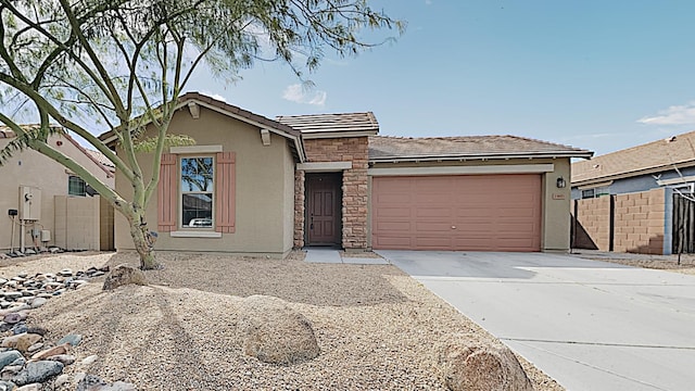 23853 W Hammond Ln, Buckeye, AZ 85326 - view of front of property with stucco siding, an attached garage, concrete driveway, and a tile roof
