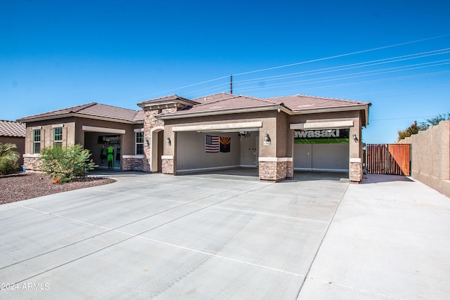 prairie-style house with a garage