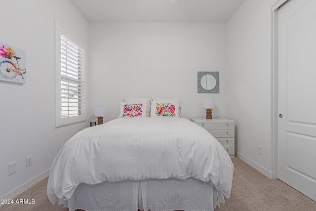 carpeted bedroom with a closet