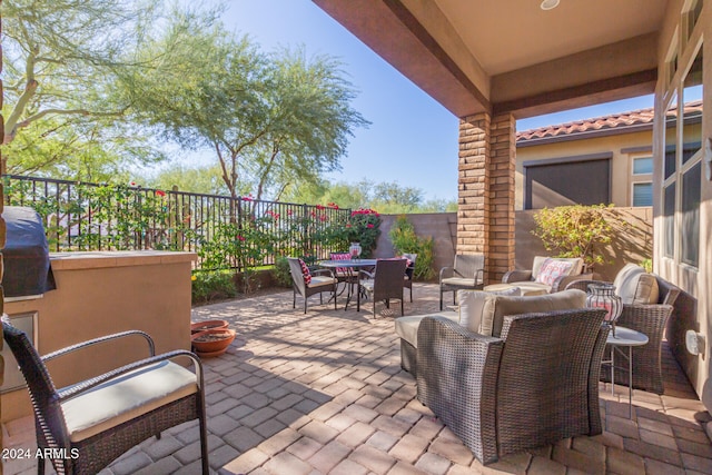 view of patio / terrace featuring an outdoor living space