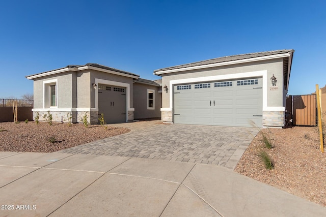 prairie-style house featuring a garage